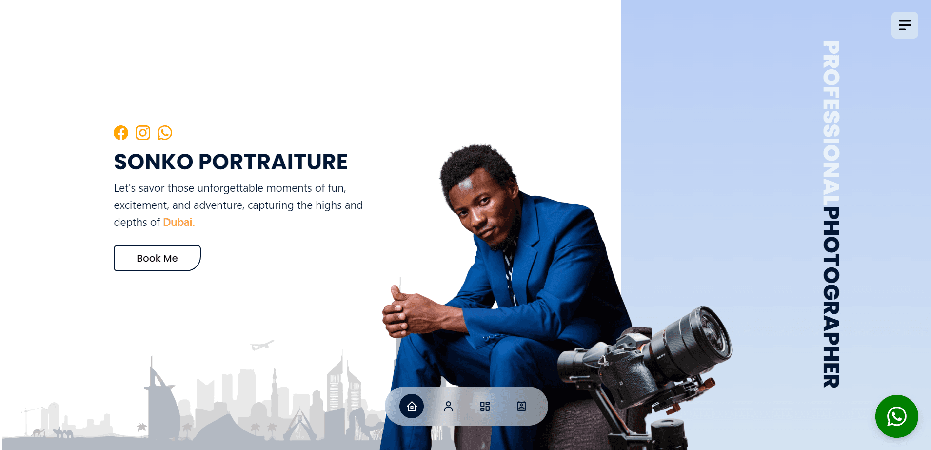 The Sonko Portraiture home page — full-bleed portrait work with the interface kept deliberately quiet.