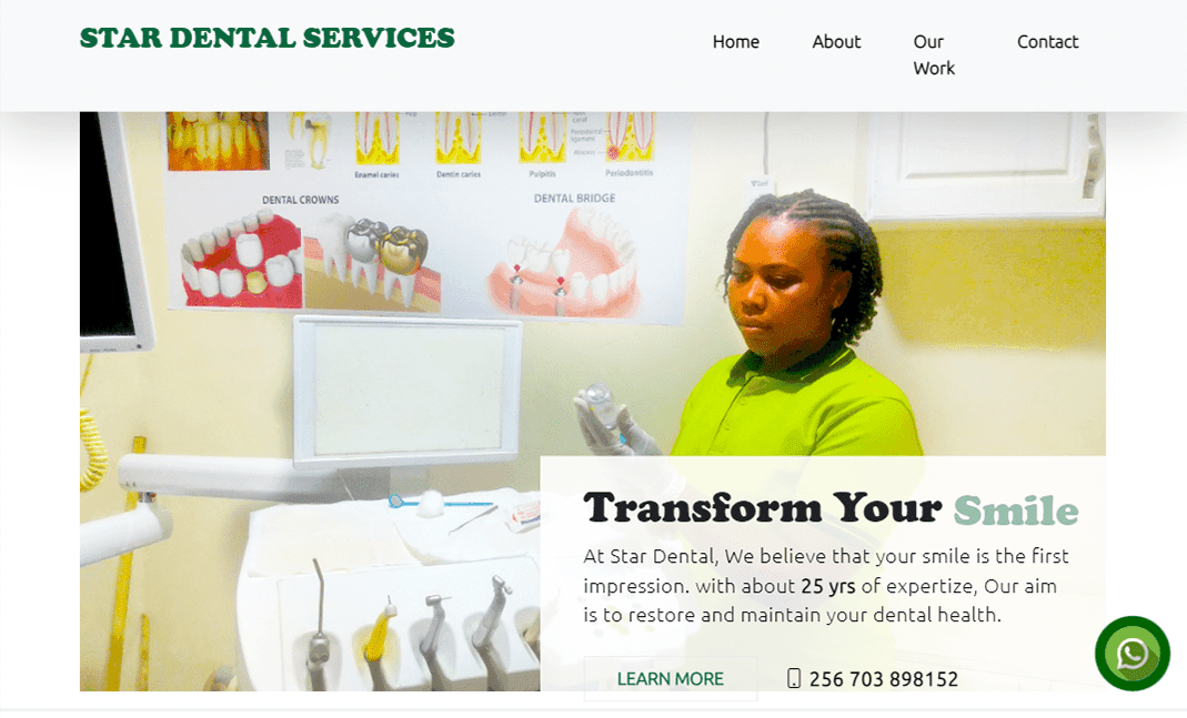 The Star Dental Services landing page — services, testimonials and a booking path kept within one tap.